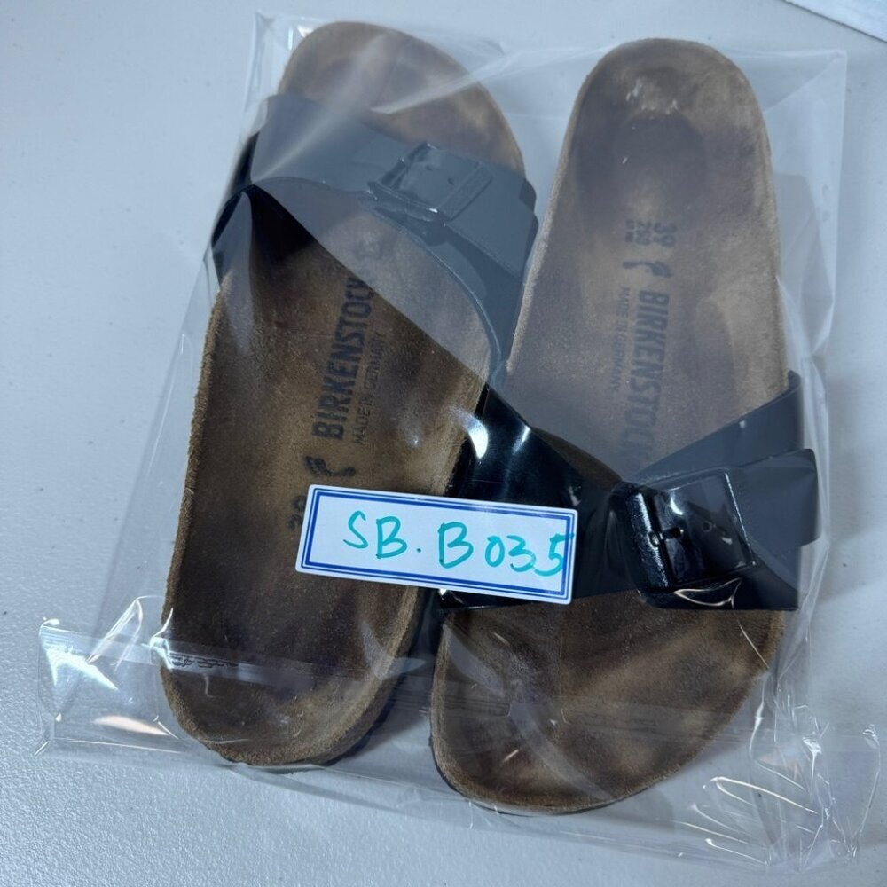 Birkenstock Madrid Black Patent Leather Sandals Women’s Slip On Size 39 - Picture 12 of 14